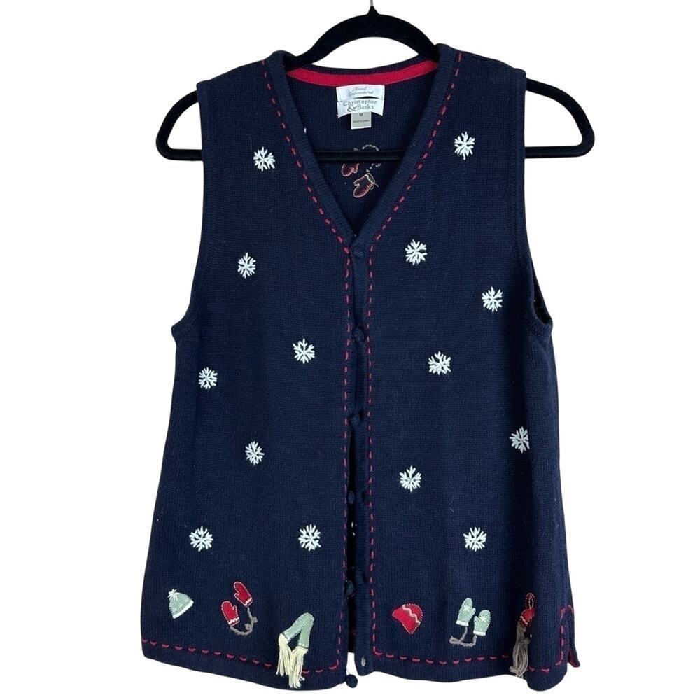 Vintage Hand Embroidered Christmas Sweater Vest Y2K‎ M